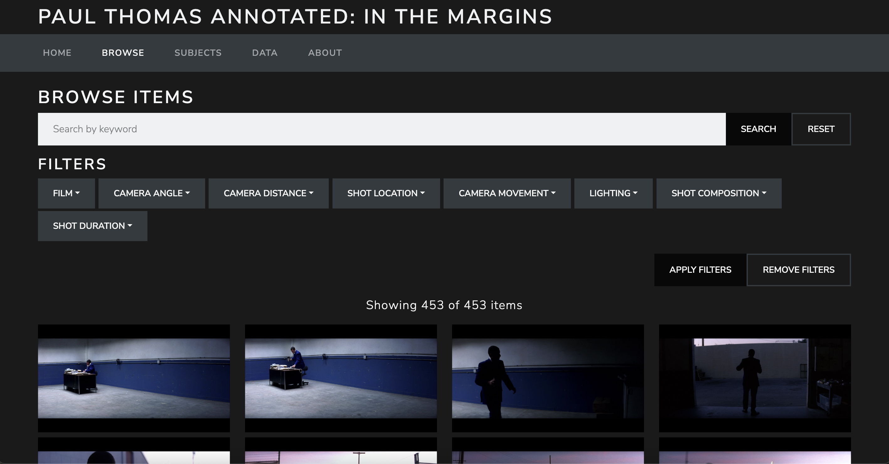 Browse page for Paul Thomas Annotated prototype site
