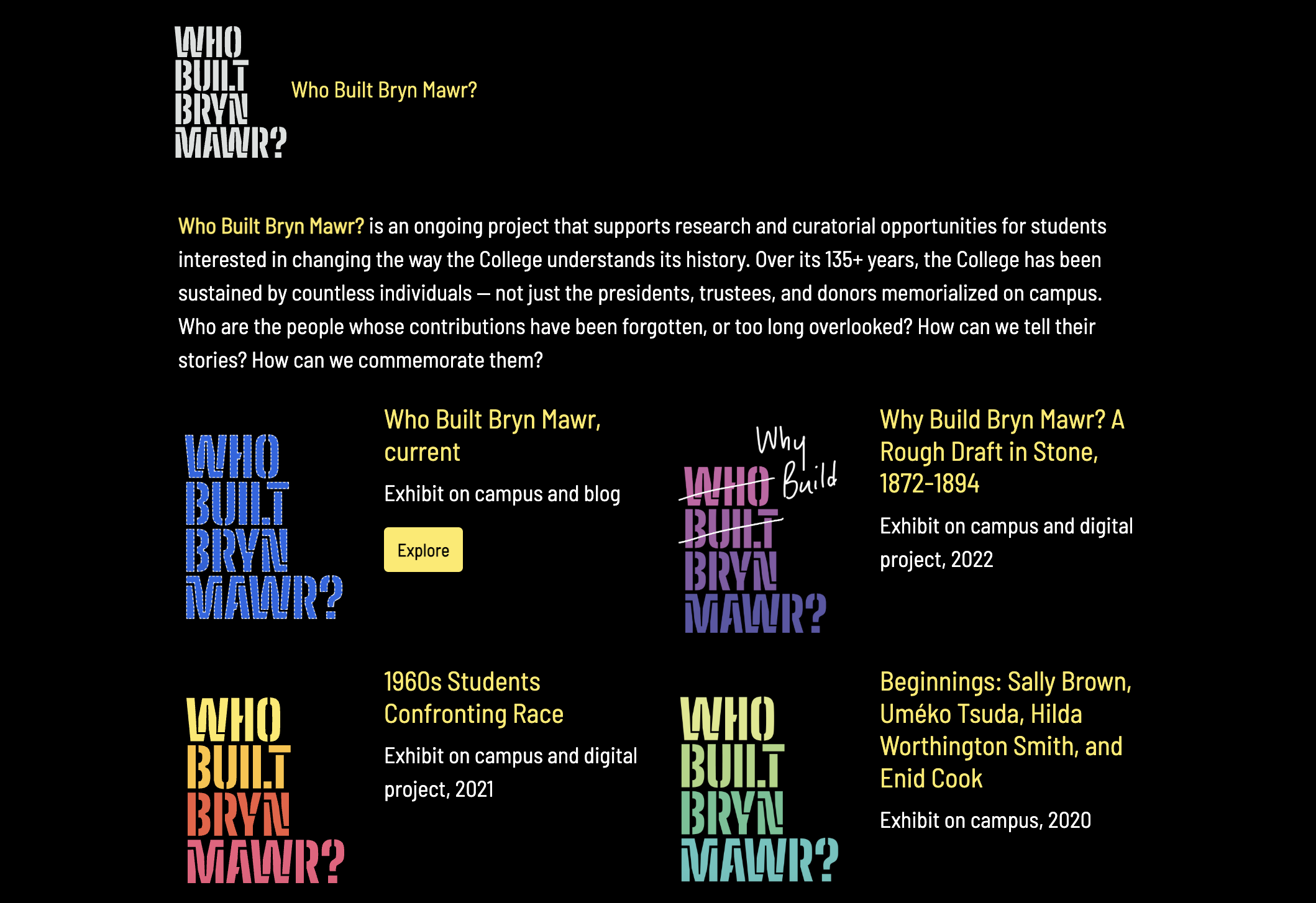 Landing page for Who Built Bryn Mawr?